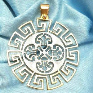 Beautiful 14K Karat 585 Stamp Two Tone Gold Designer Style Charm Pendant